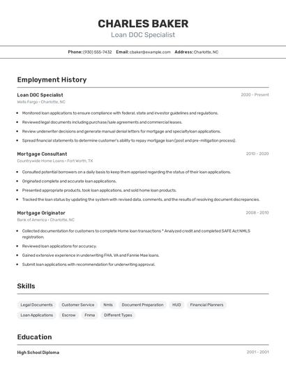 Loan DOC Specialist Resume