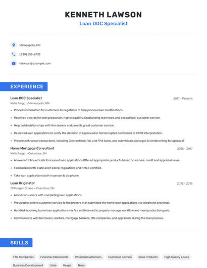 Loan DOC Specialist Resume