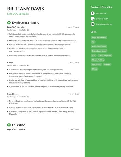 Loan DOC Specialist Resume