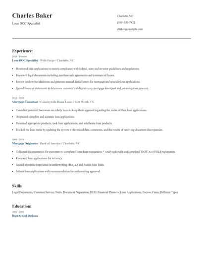 Loan DOC Specialist Resume