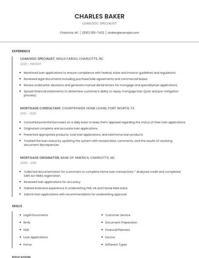 Loan DOC Specialist Resume