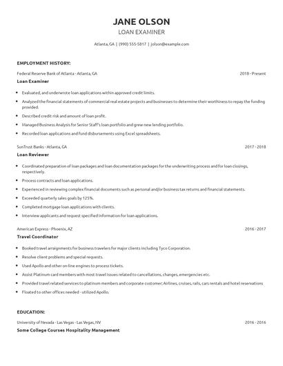 Loan Examiner Resume