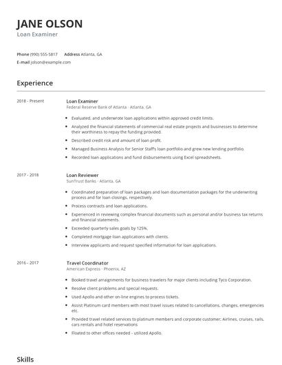 Loan Examiner Resume