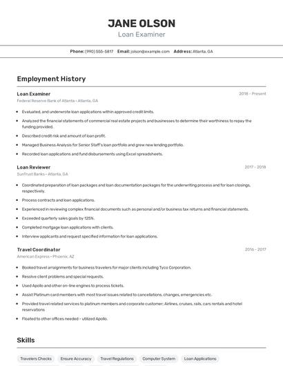 Loan Examiner Resume