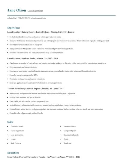 Loan Examiner Resume