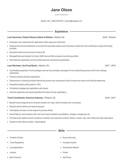 Loan Examiner Resume