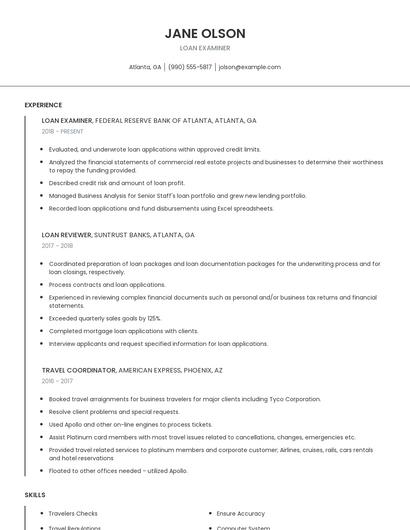 Loan Examiner Resume