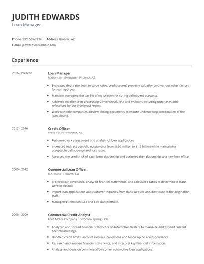 Loan Manager Resume