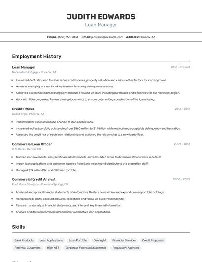 Loan Manager Resume