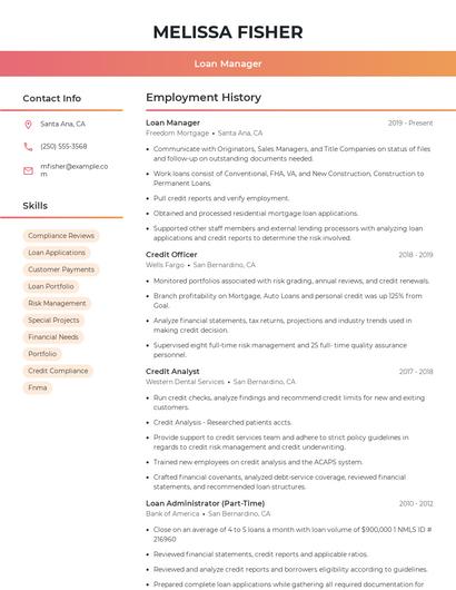 Loan Manager Resume