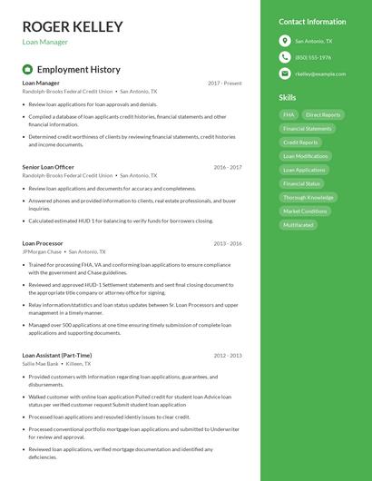 Loan Manager Resume
