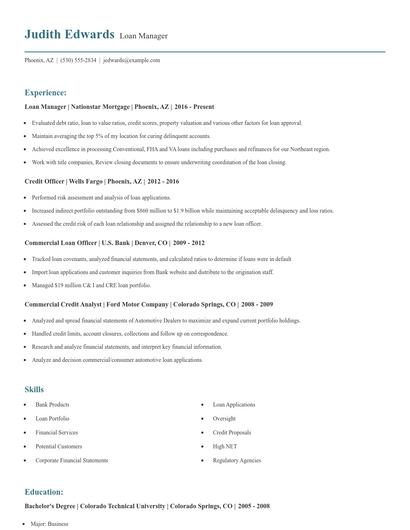 Loan Manager Resume