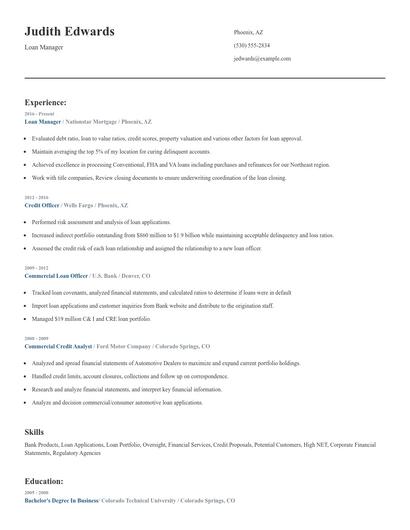 Loan Manager Resume