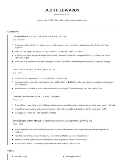 Loan Manager Resume