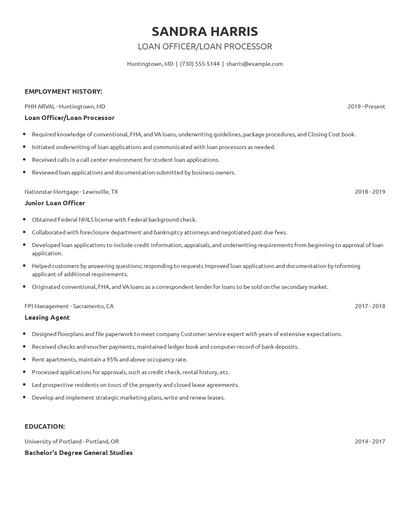 Loan Officer/Loan Processor Resume