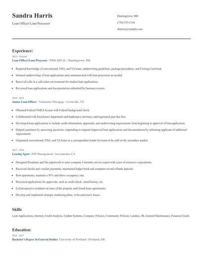 Loan Officer/Loan Processor Resume