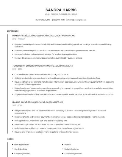 Loan Officer/Loan Processor Resume