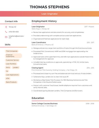 Loan Originator Resume