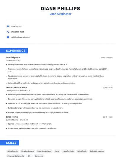 Loan Originator Resume