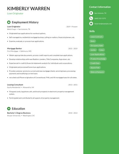 Loan Originator Resume