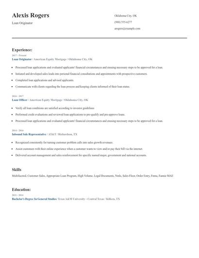 Loan Originator Resume