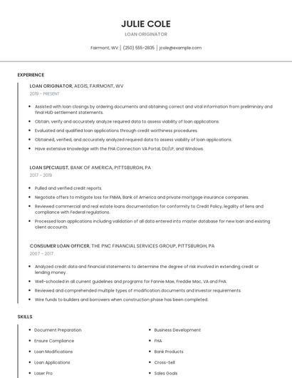 Loan Originator Resume