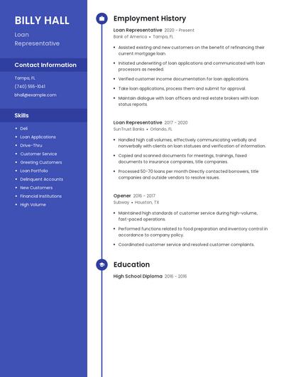 Loan Representative Resume