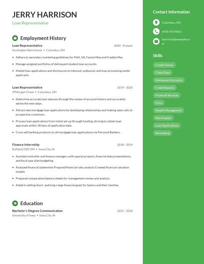 Loan Representative Resume