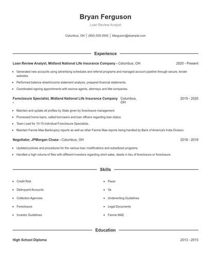 Loan Review Analyst Resume