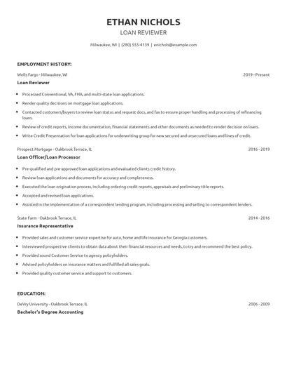 Loan Reviewer Resume
