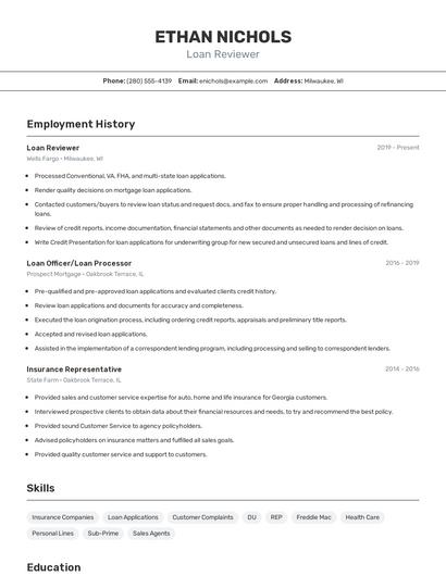 Loan Reviewer Resume
