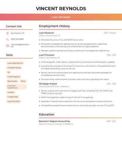 Loan Reviewer Resume