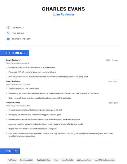 Loan Reviewer Resume