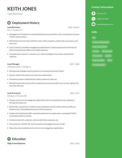 Loan Reviewer Resume