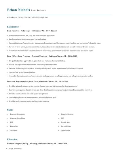 Loan Reviewer Resume