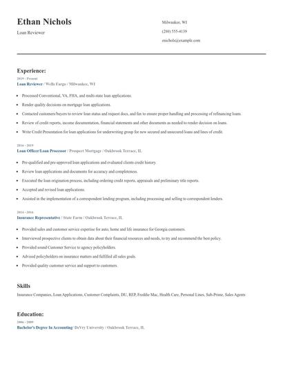 Loan Reviewer Resume