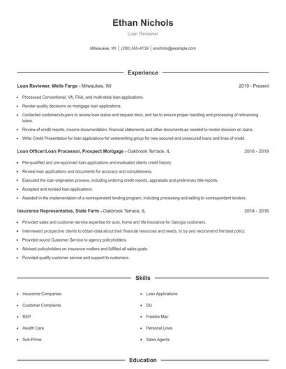 Loan Reviewer Resume