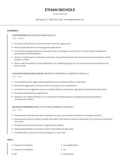 Loan Reviewer Resume