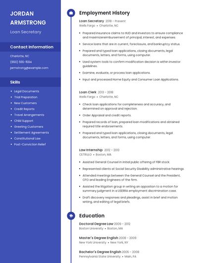 Loan Secretary Resume