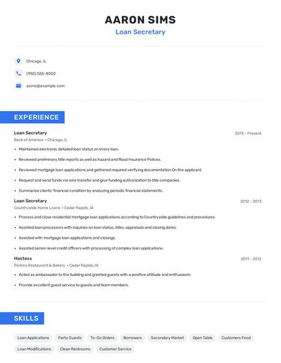 Loan Secretary Resume