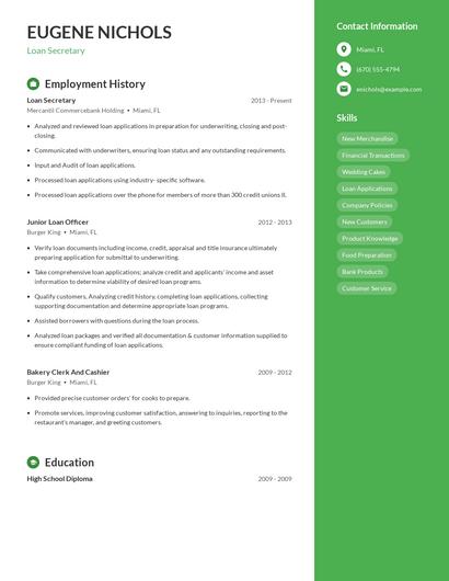 Loan Secretary Resume