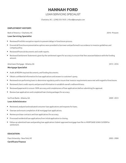 Loan Servicing Specialist Resume