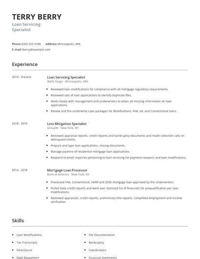 Loan Servicing Specialist Resume