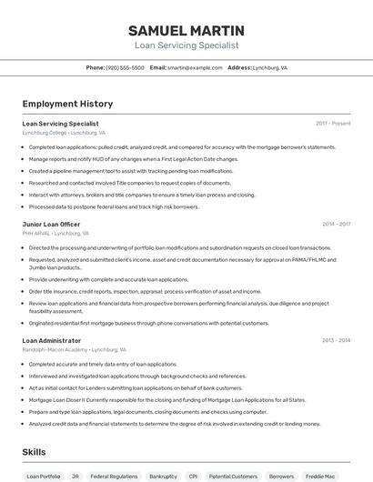 Loan Servicing Specialist Resume