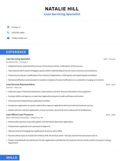 Loan Servicing Specialist Resume