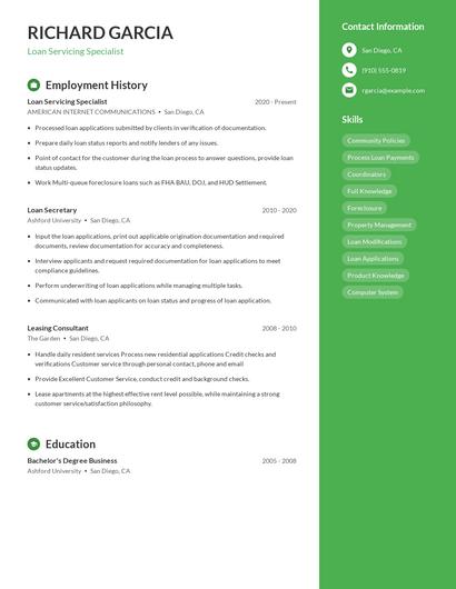 Loan Servicing Specialist Resume