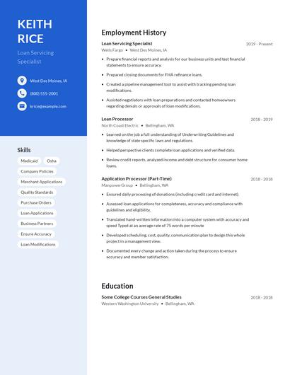 Loan Servicing Specialist Resume