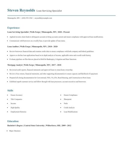 Loan Servicing Specialist Resume