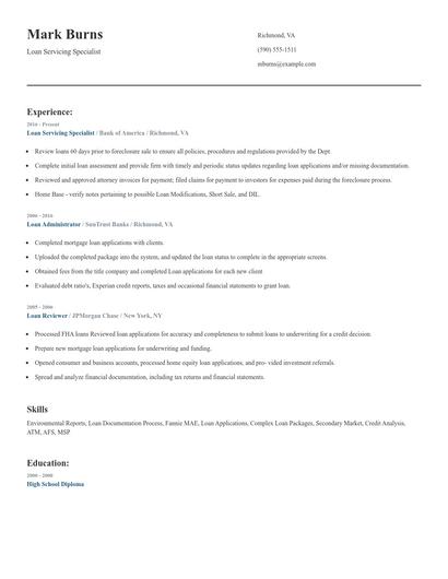 Loan Servicing Specialist Resume