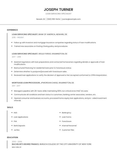Loan Servicing Specialist Resume